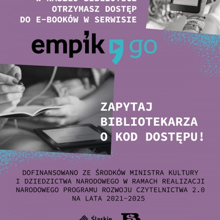 Plakat promujący dostęp do serwisu Empik Go w bibliotece